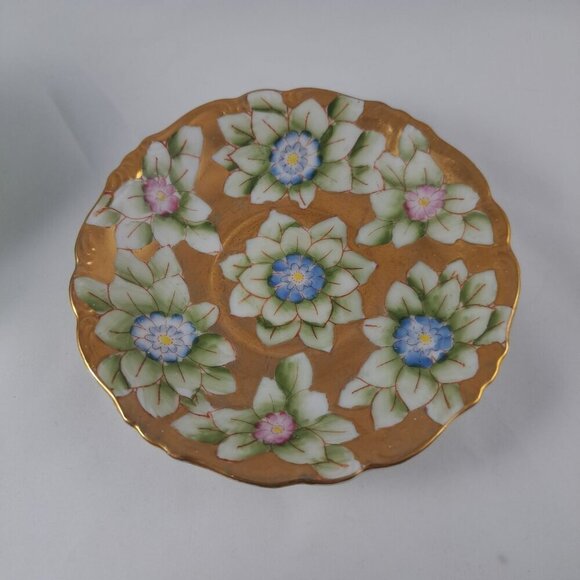Trimont Gold Floral Tea Cup Saucer Hand Painted Green Collectible Vintage - Picture 15 of 16